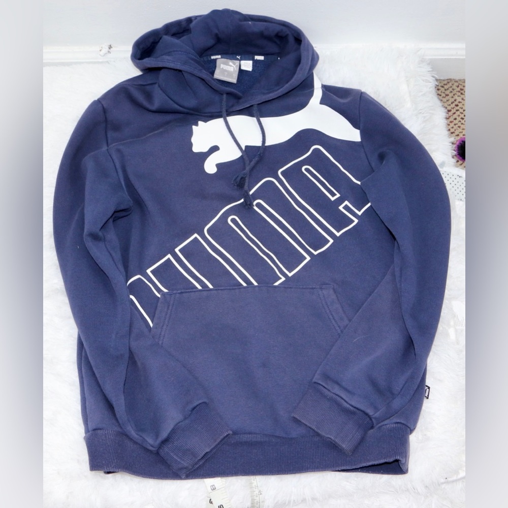 Puma Mens Blue Big Logo Graphic Hoodie Size S